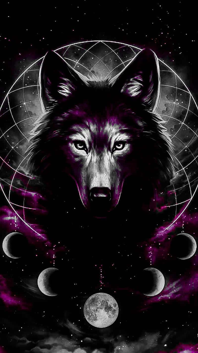 A beautiful pink wolf standing against a dark forest backdrop Wallpaper