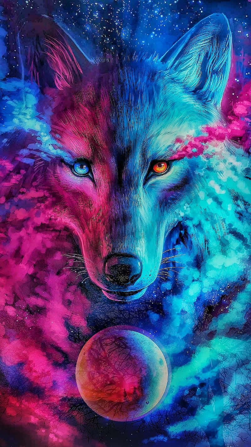 A fierce, pink Wolf prowling in the forest. Wallpaper