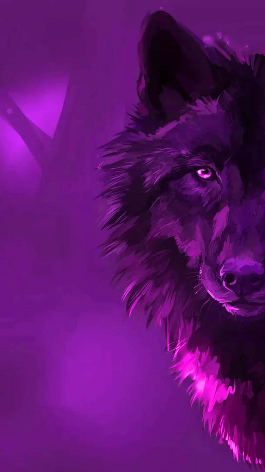 A fierce pink wolf stands bravely beneath a star-filled night sky Wallpaper