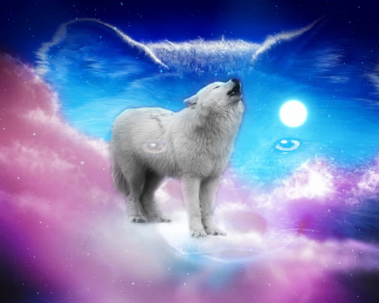 A White Wolf Is Howling In The Sky Wallpaper