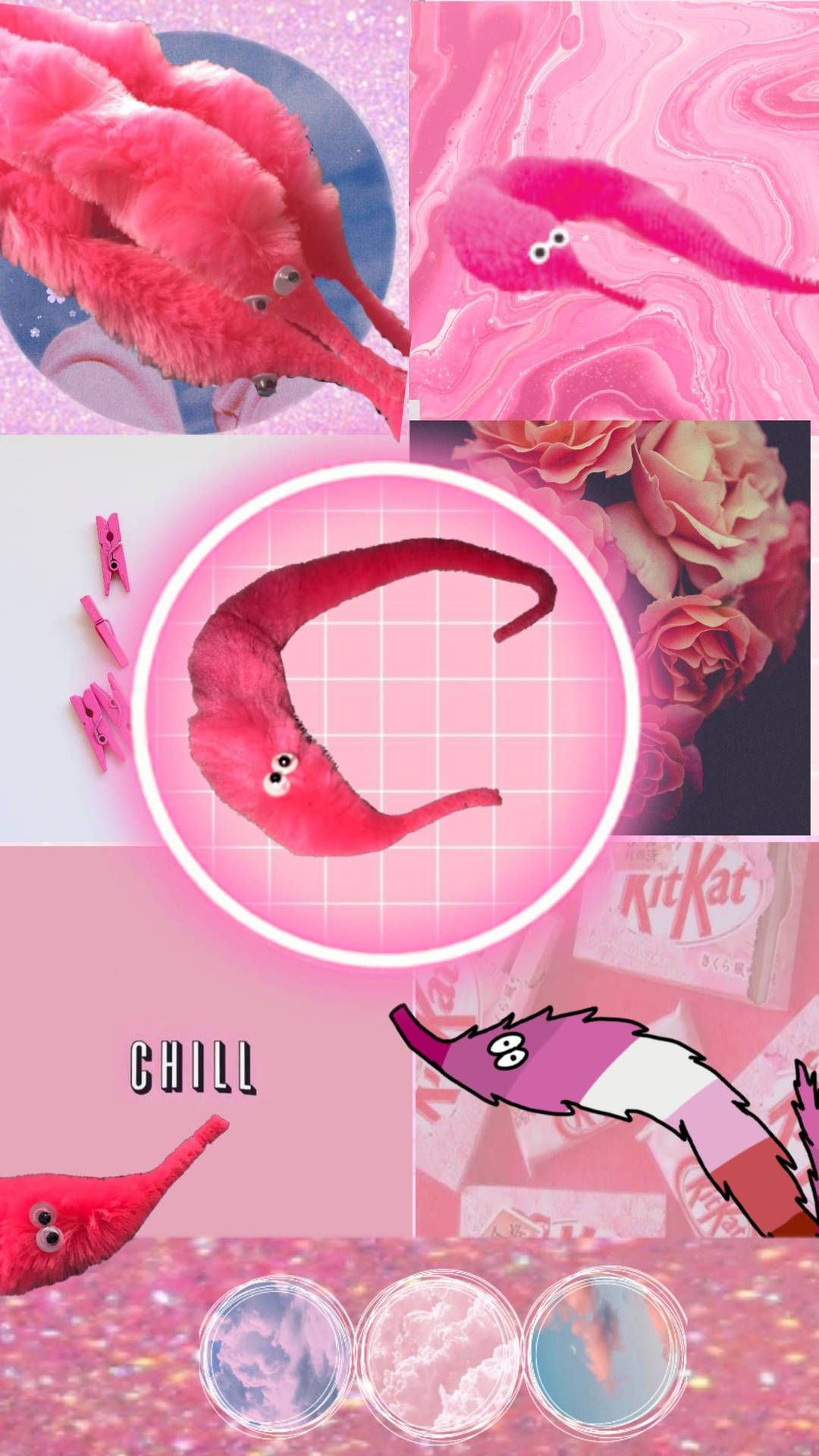 Pink Worm Toys In A String Collage Wallpaper