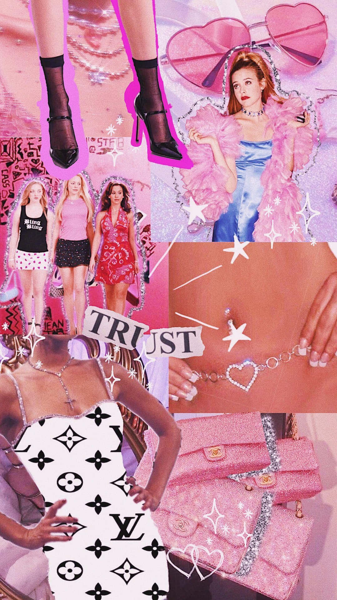 Pink Y2K Poster Collage Background