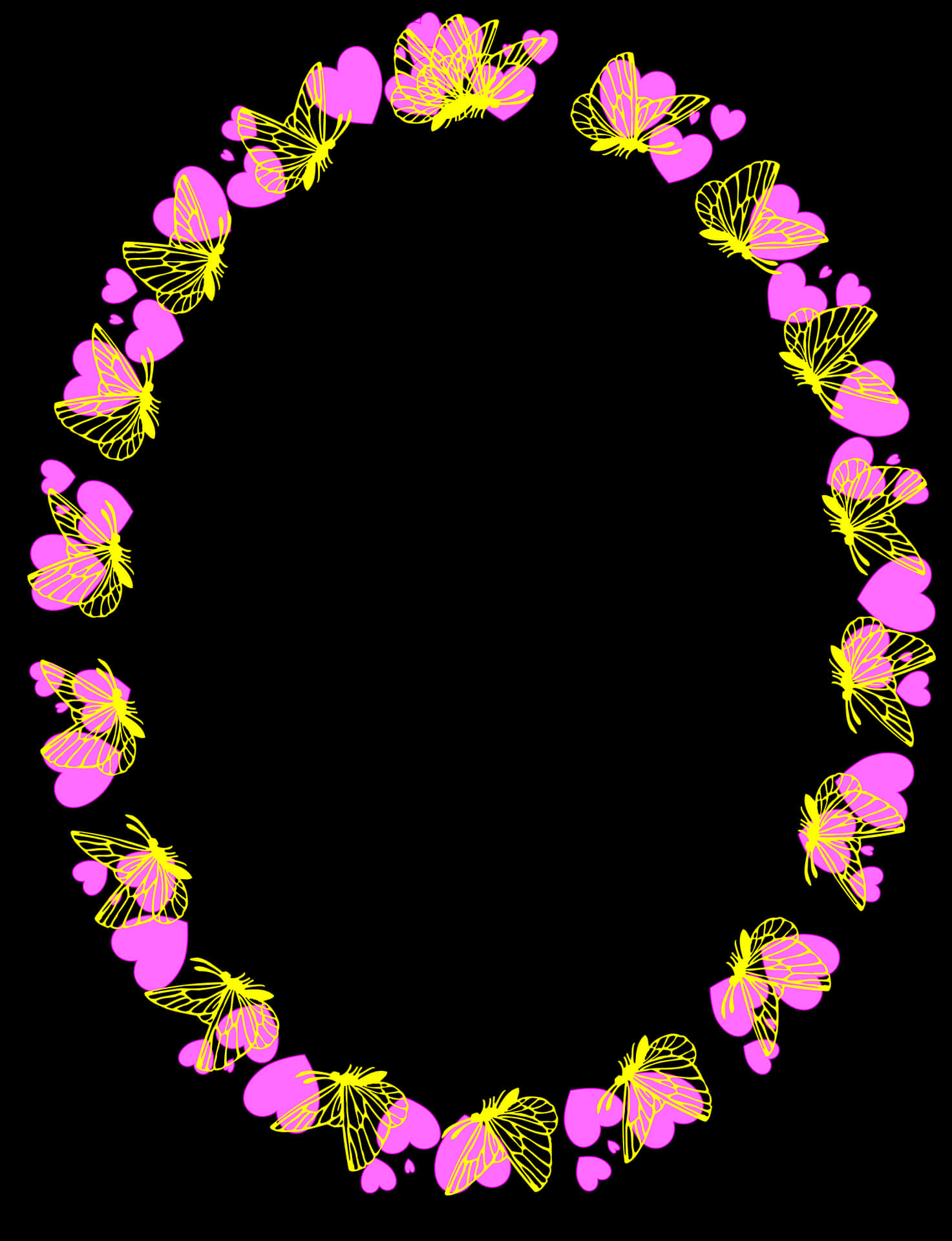Pink Yellow Butterfly Frame PNG
