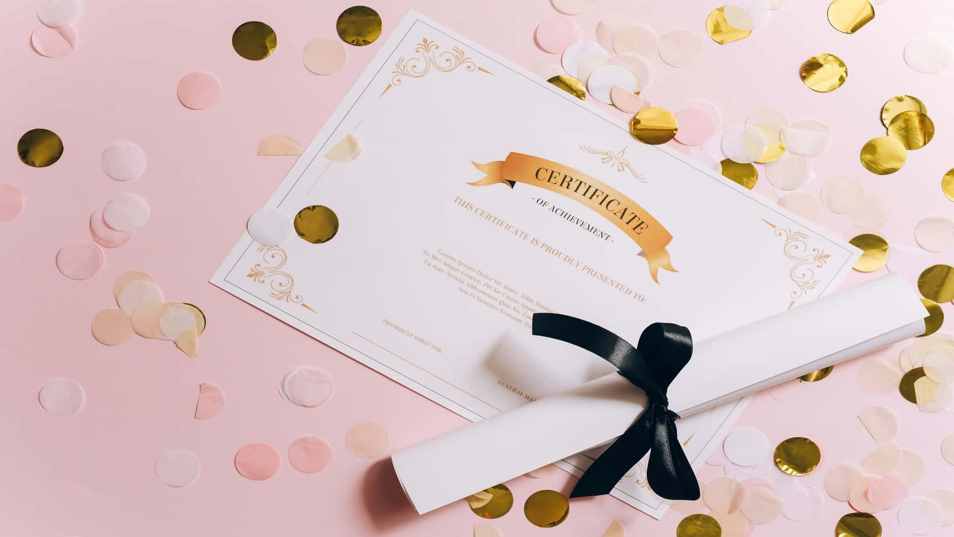 A Certificate With Confetti And A Bow On Top