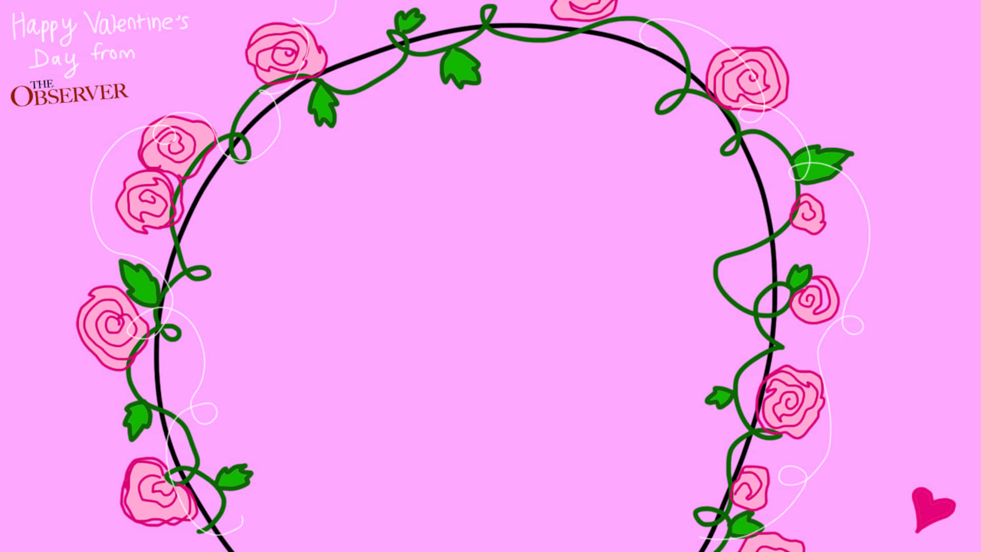 A Pink Frame With Roses And Leaves