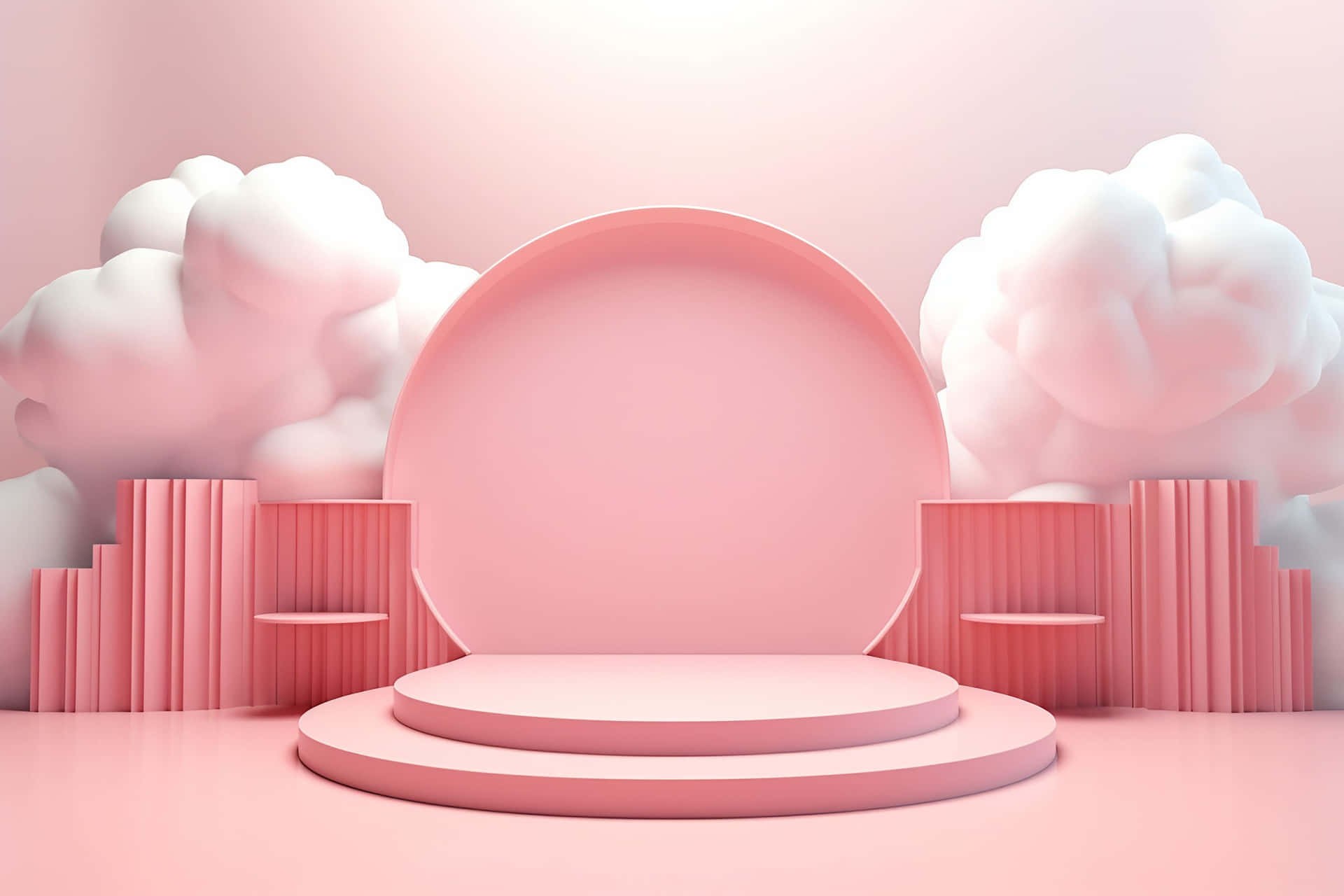 Pink3 D Display Platform Clouds Background Wallpaper