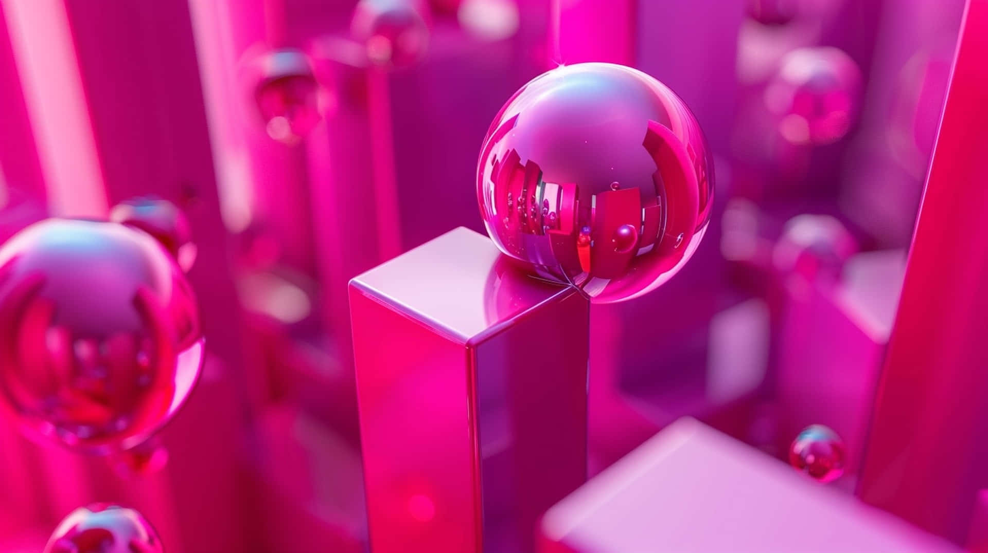 Pink3 D Geometric Landscapewith Spheres Wallpaper