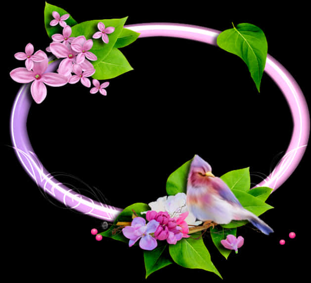 Pink_ Floral_ Bird_ Frame PNG