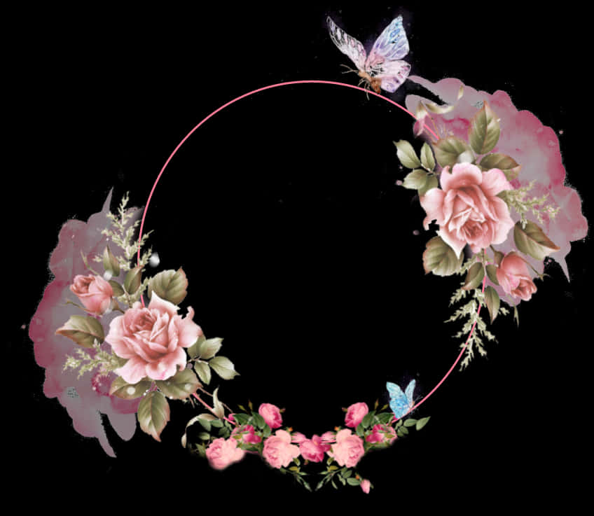 Pink_ Floral_ Wreath_with_ Butterflies PNG