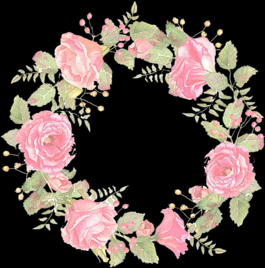 Pink_ Rose_ Wreath_ Illustration PNG