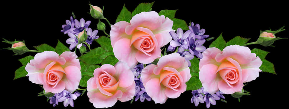 Pink_ Roses_and_ Purple_ Flowers_ Arrangement PNG