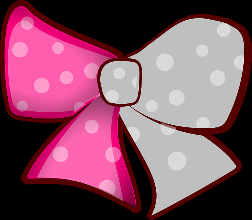 Pinkand Grey Polka Dot Bow Illustration PNG