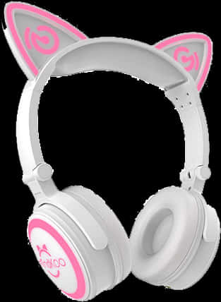 Pinkand White Cat Ear Headphones PNG