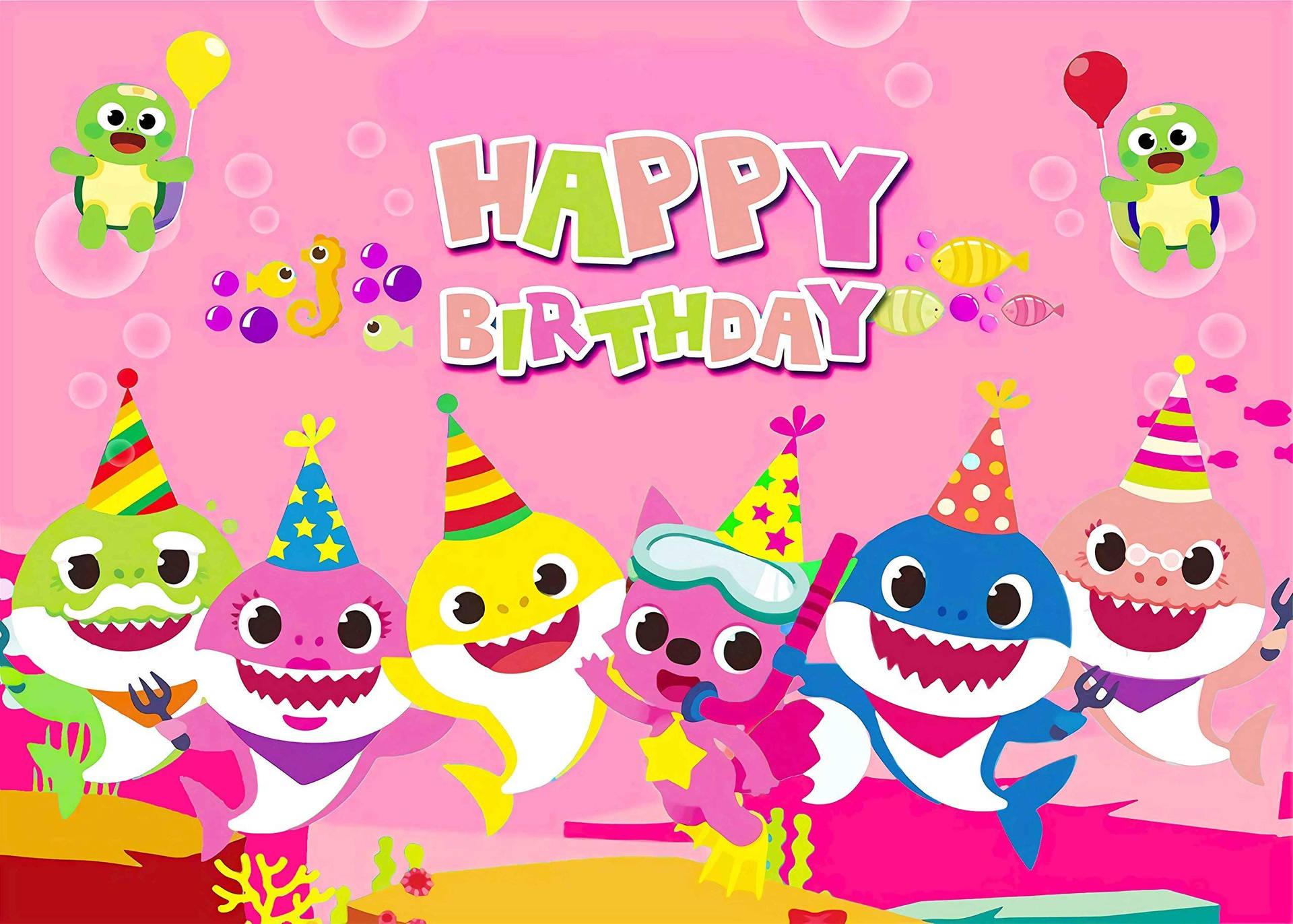 Pinkfong Baby Shark In Party Hat Wallpaper