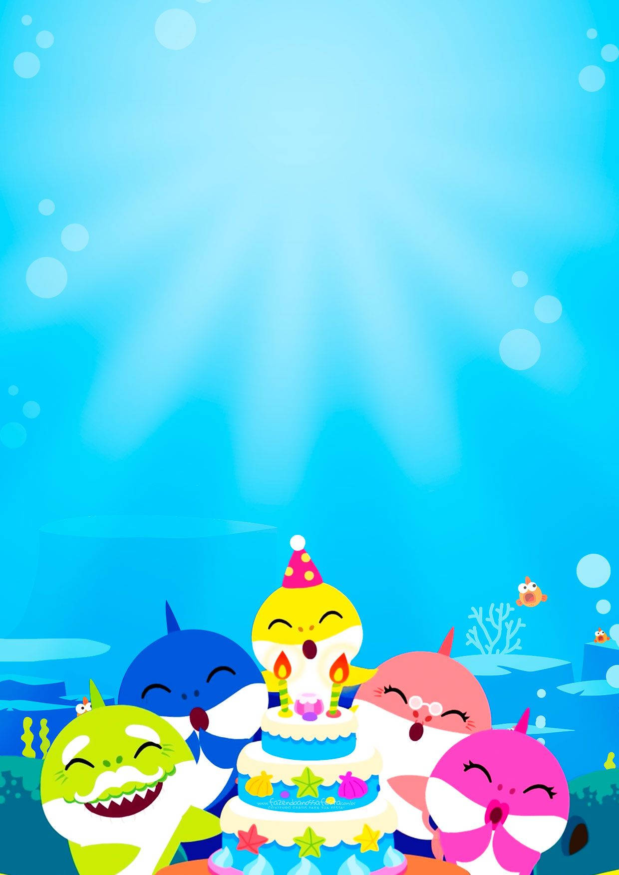 Pinkfongbaby Shark Con Pastel De Cumpleaños. Fondo de pantalla