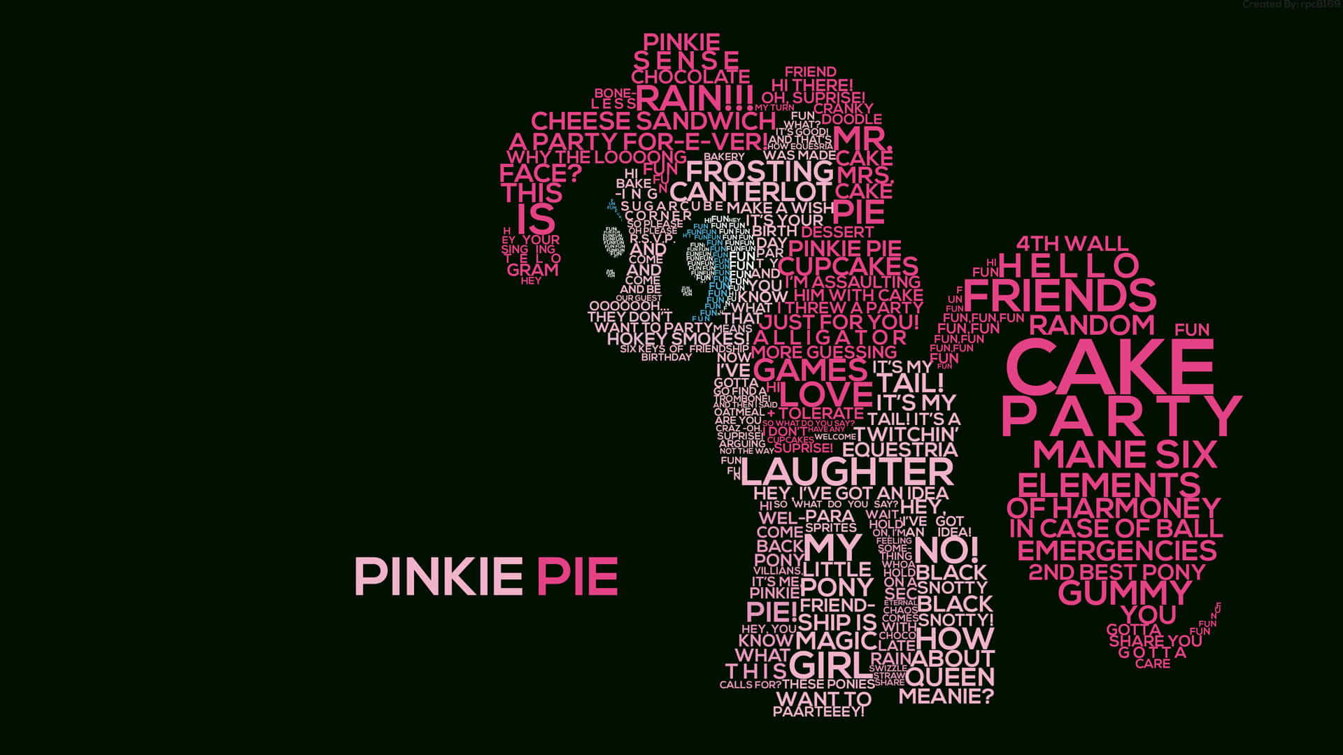 Pinkie Pie gives a cheerful jump and smile in her bright pink hair and purple hair bow.