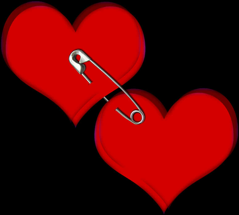 Pinned Together Red Hearts PNG