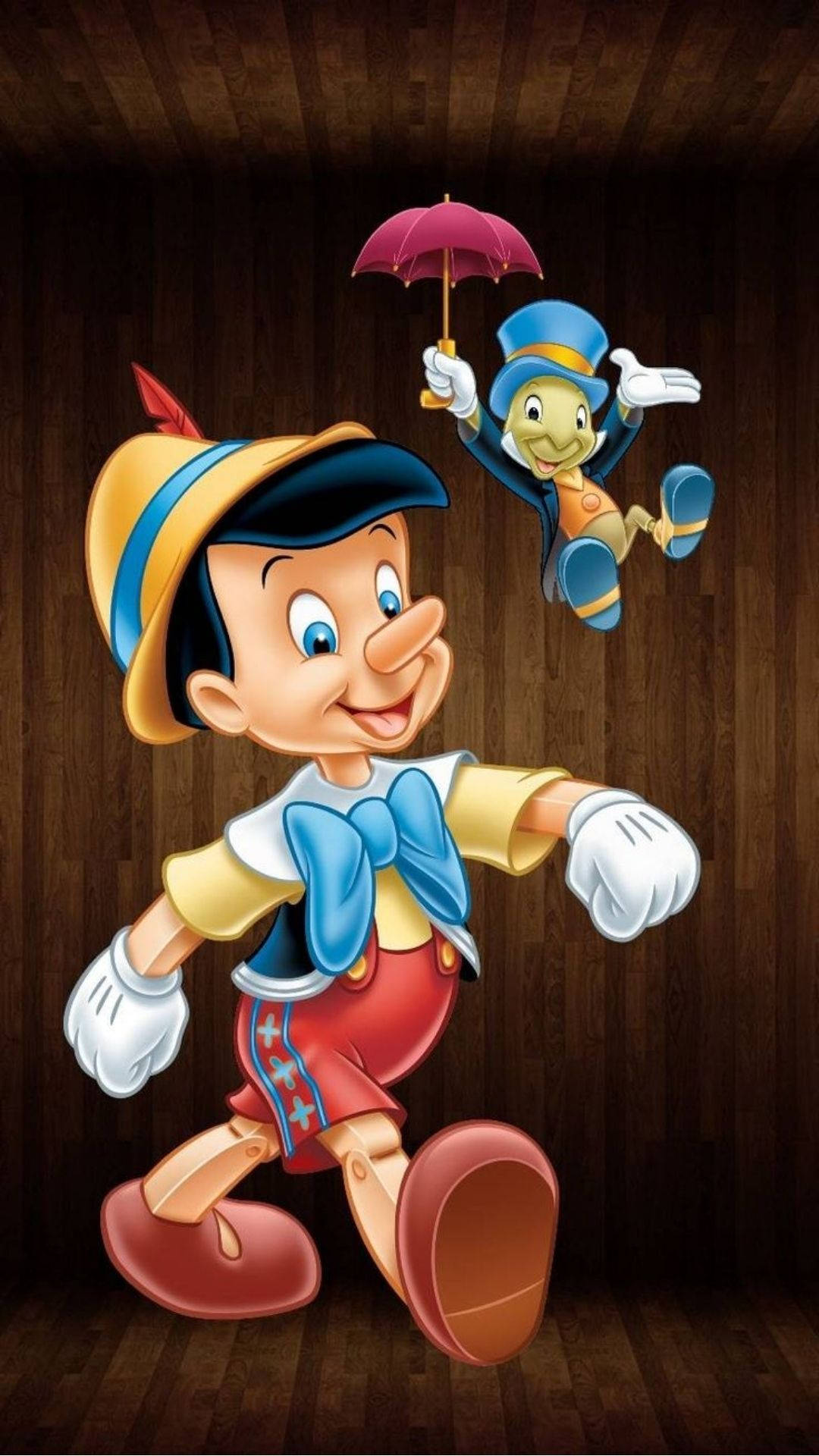 Pinocchio og Jiminy Cricket kaster en mælkebøtte under månen. Wallpaper