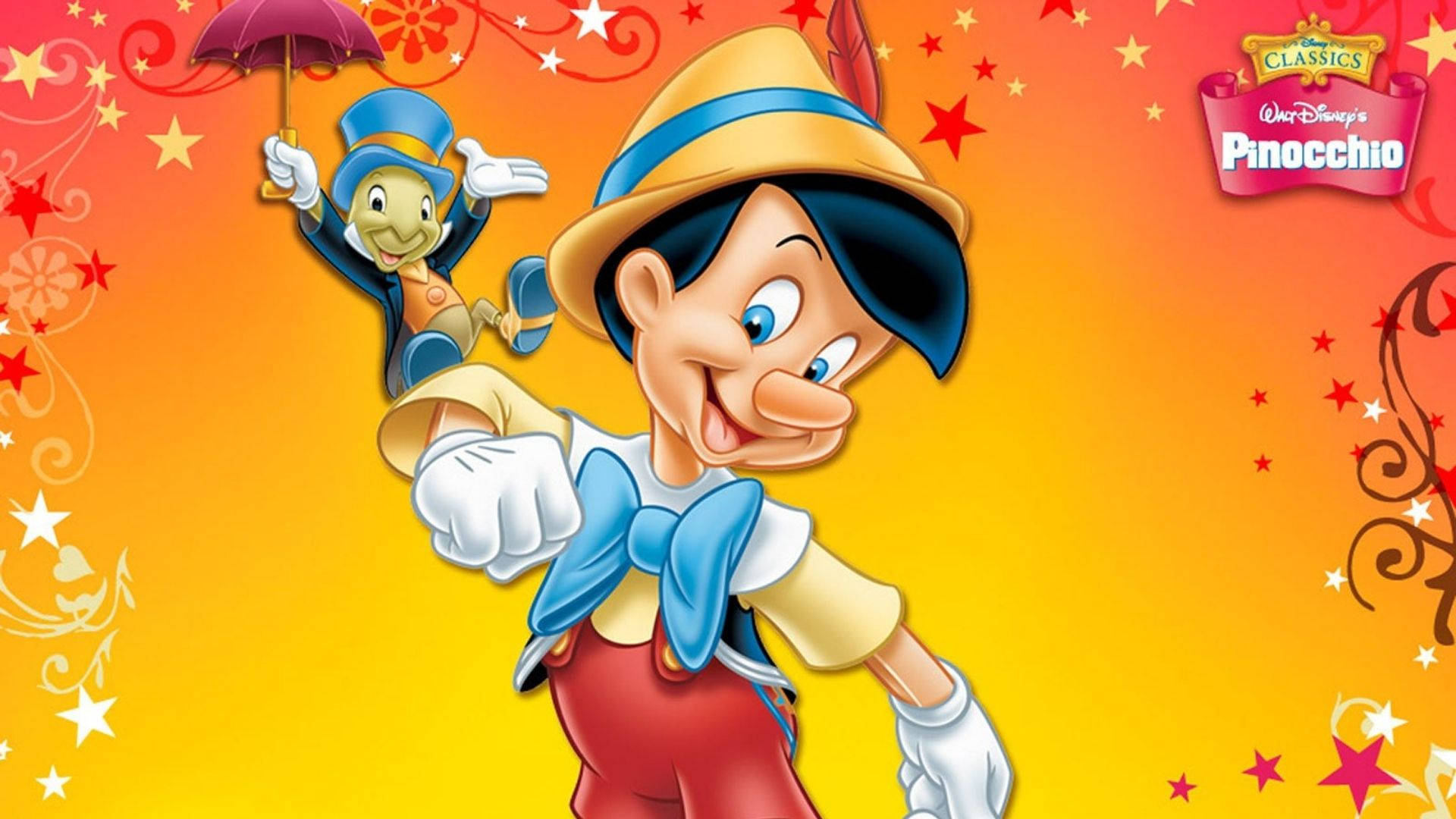 Cricketis A Popular Choice For Computer Or Mobile Wallpaper Among Disney Fans. In Swedish, It Would Be: Pinocchio Med Jiminy Cricket Är Ett Populärt Val Som Dator- Eller Mobilbakgrund Bland Disney-fans. Wallpaper