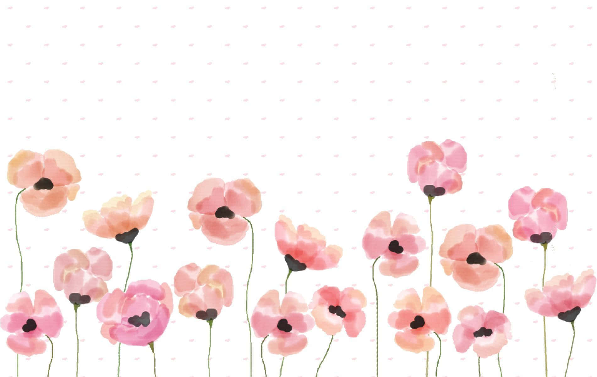 Watercolor Poppies On A Polka Dot Background