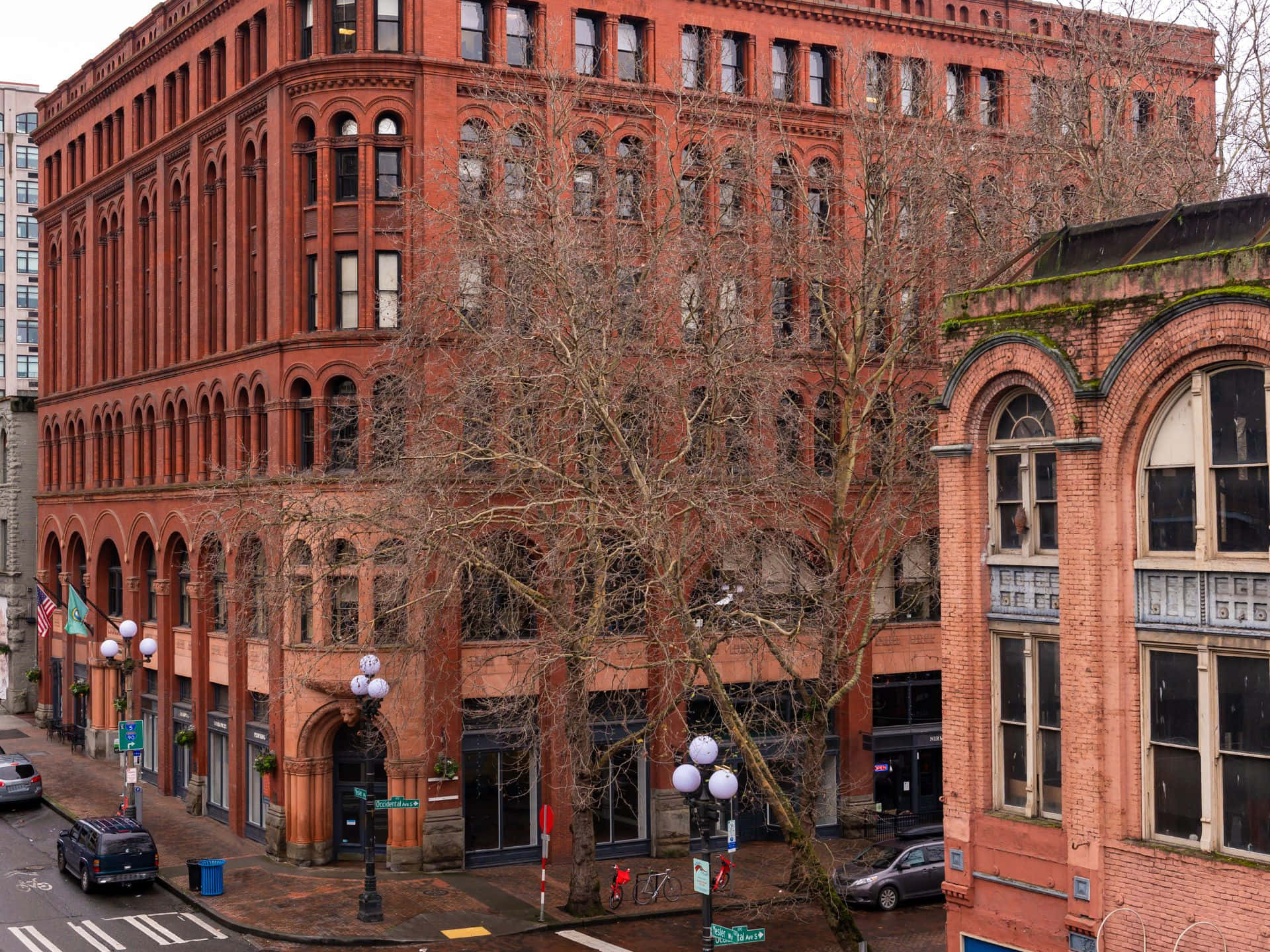 Pioneer Square Historiske Bygninger Seattle Bakgrunnsbildet