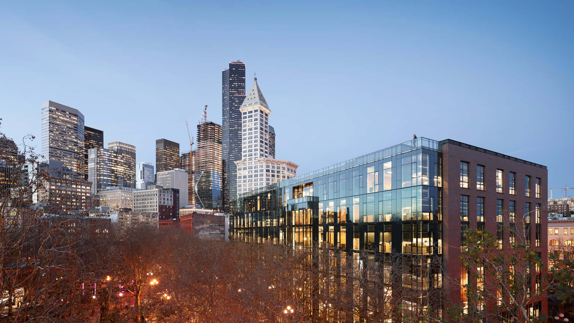 Pioneer Square Seattle Dusk Skyline Wallpaper