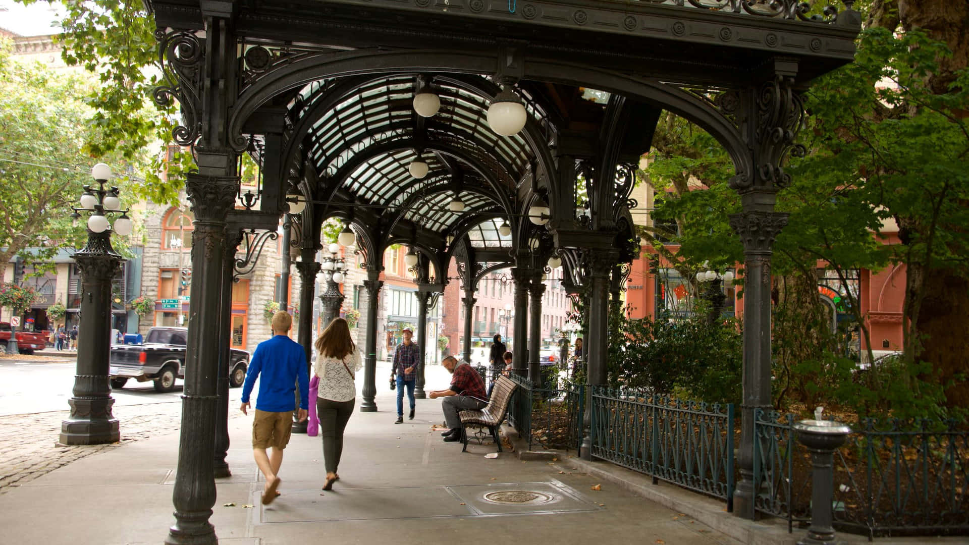 Pioneer Square Seattle Iron Pergola Walkway Wallpaper