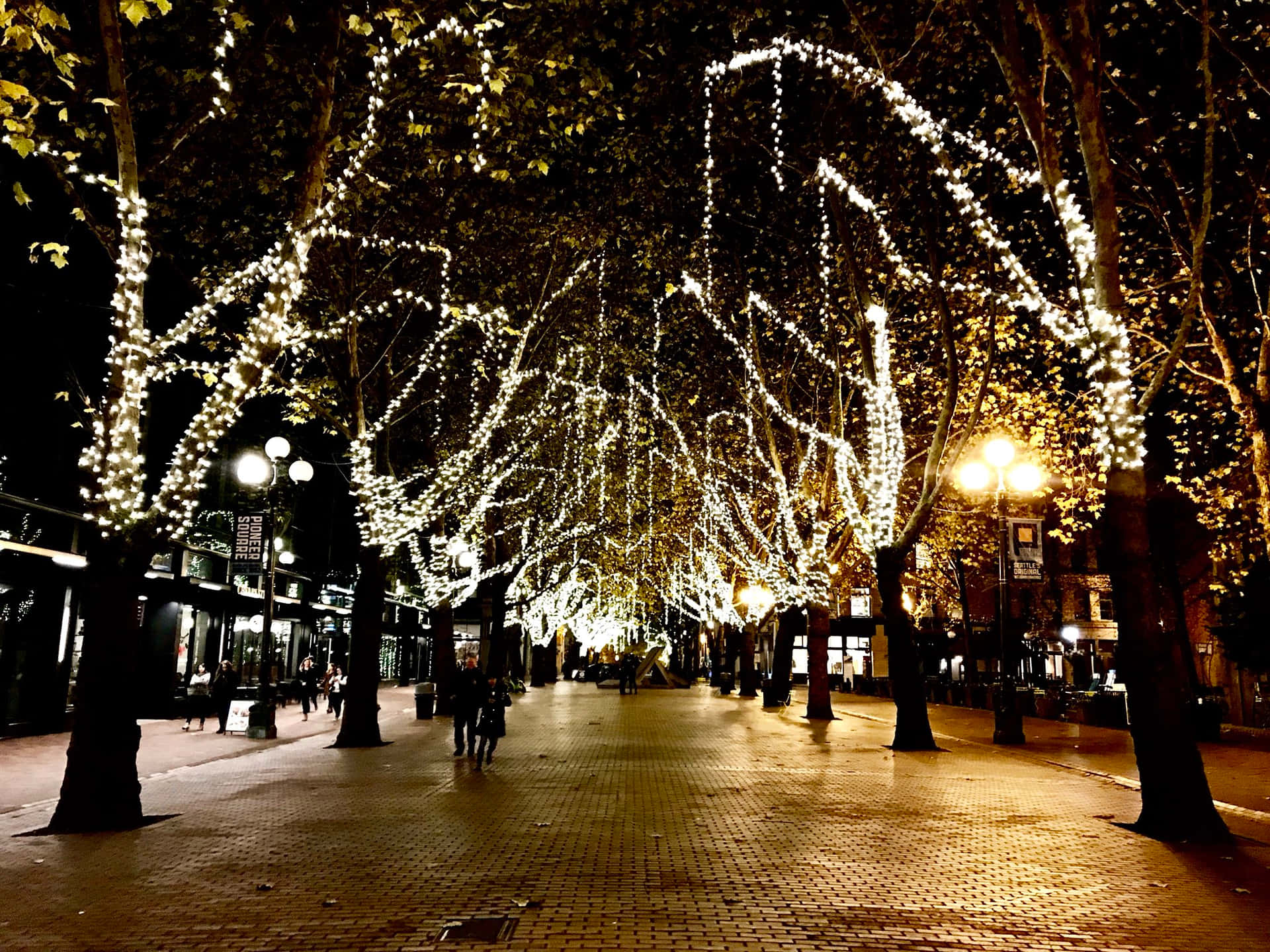 Pioneer Square Seattle Yön Valot Taustakuva