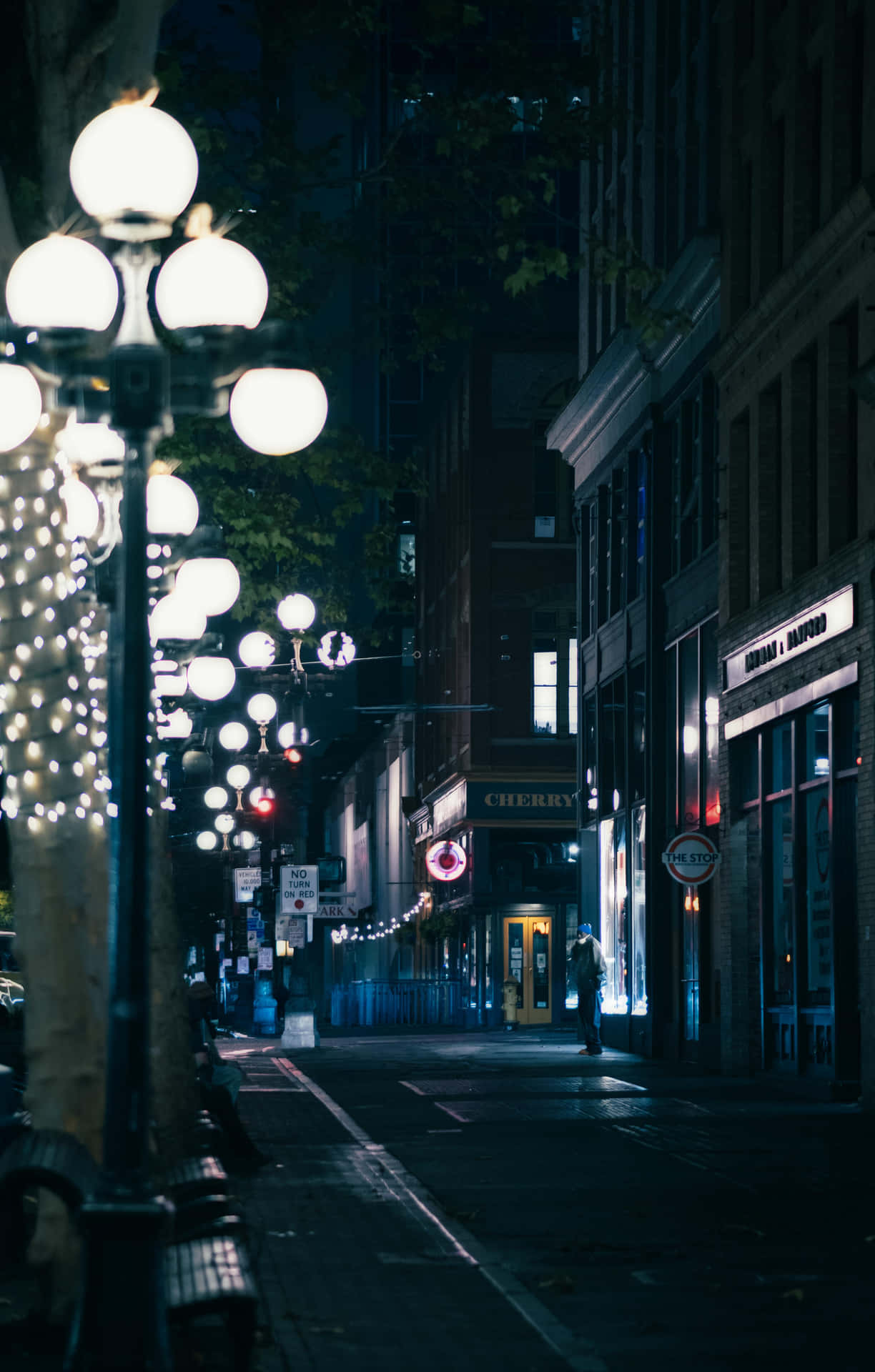 Pioneer Square Seattle Yöaikainen Katu Näkymä Taustakuva