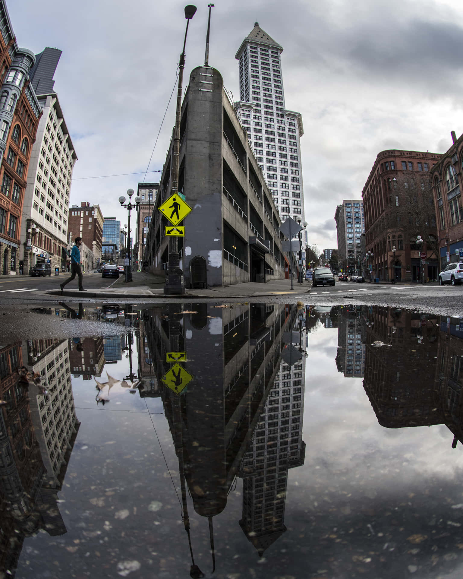 Pioneer Square Seattle Refleksjon Bakgrunnsbildet