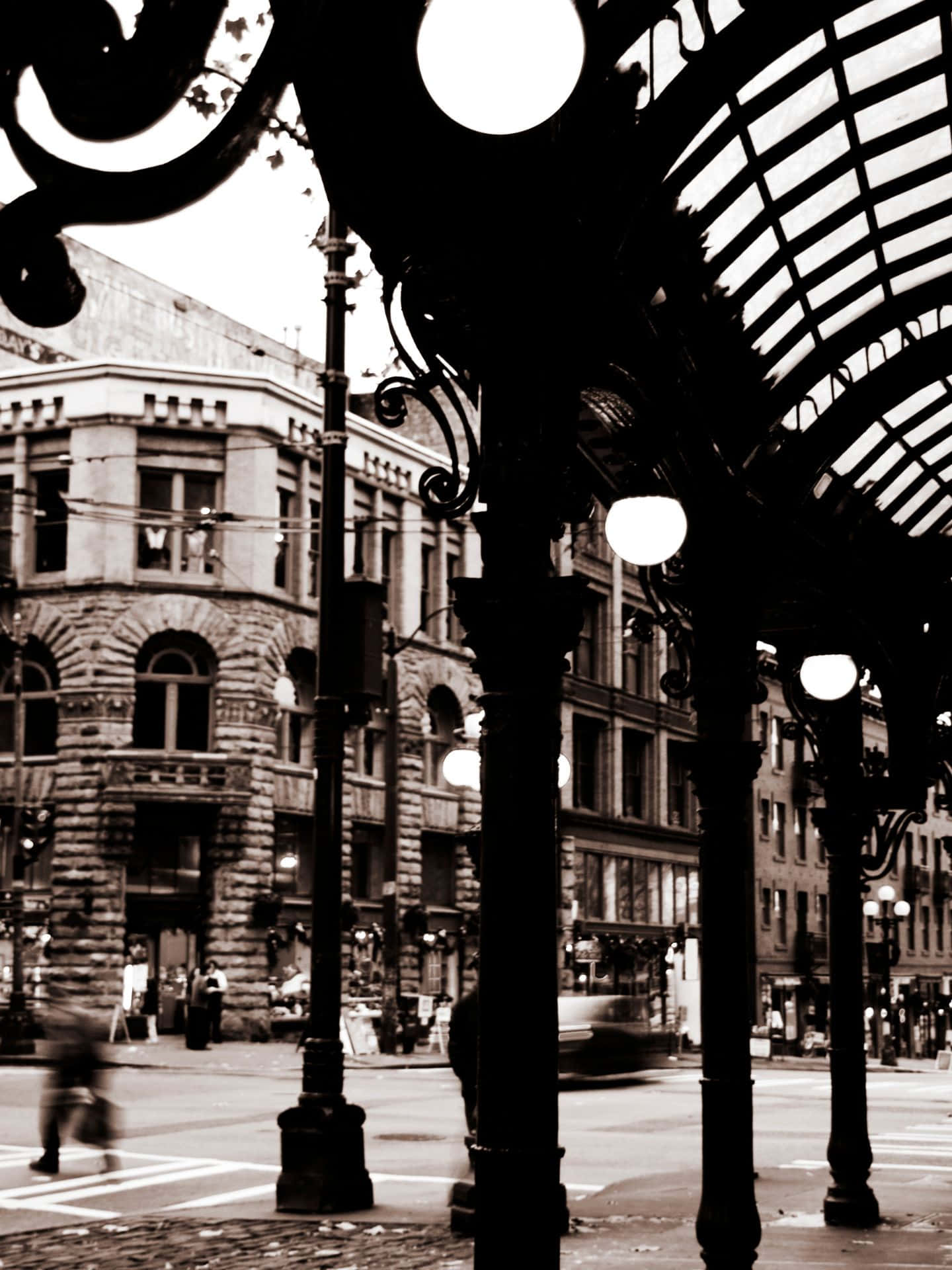 Pioneer Square Seattle Sepia-tone Bakgrunnsbildet