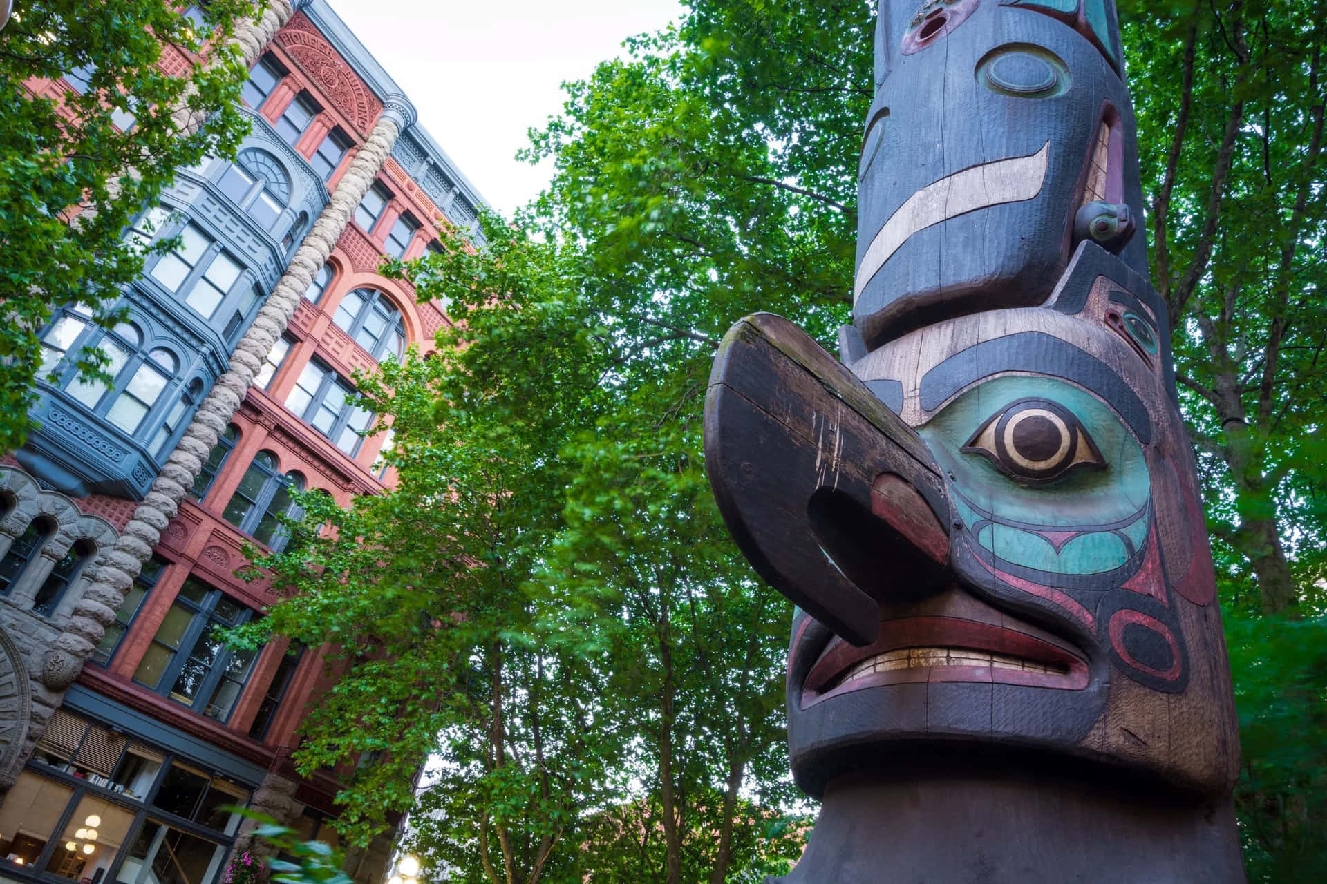 Pioneer Square Totempæl Seattle Bakgrunnsbildet