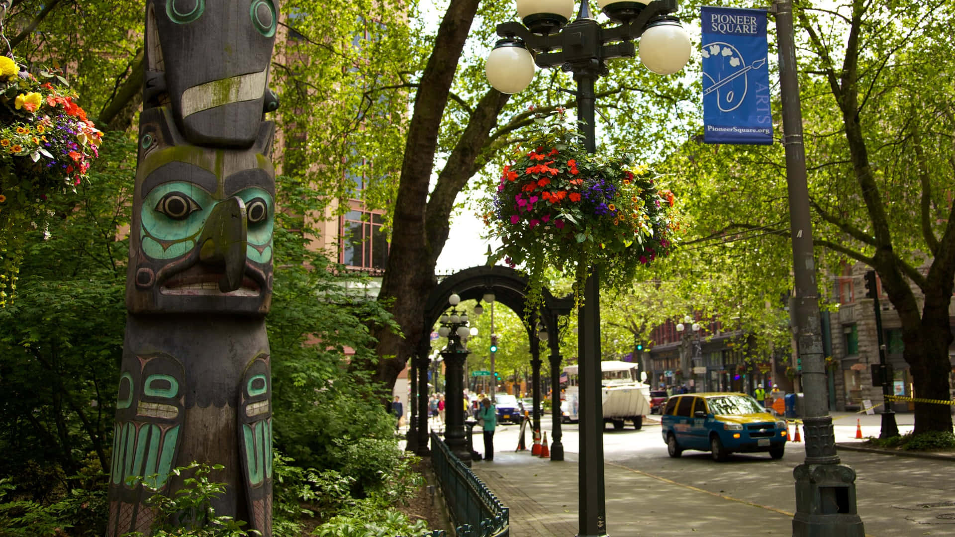 Pioneer Square Totemipylväs Seattle Taustakuva