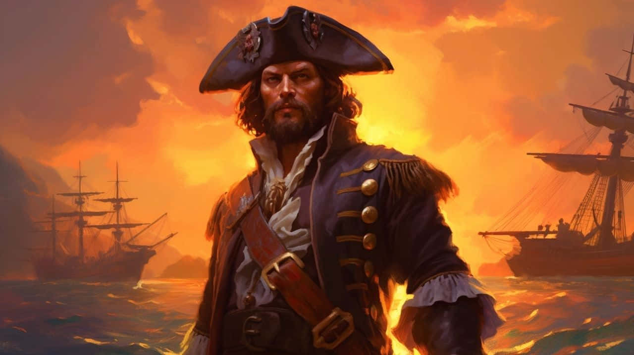 Pirate Captain Sunset Sea Wallpaper