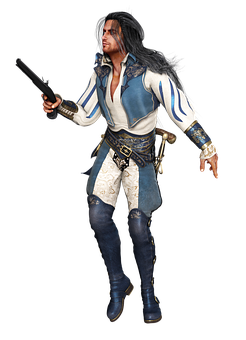 Pirate Character Holding Pistol PNG