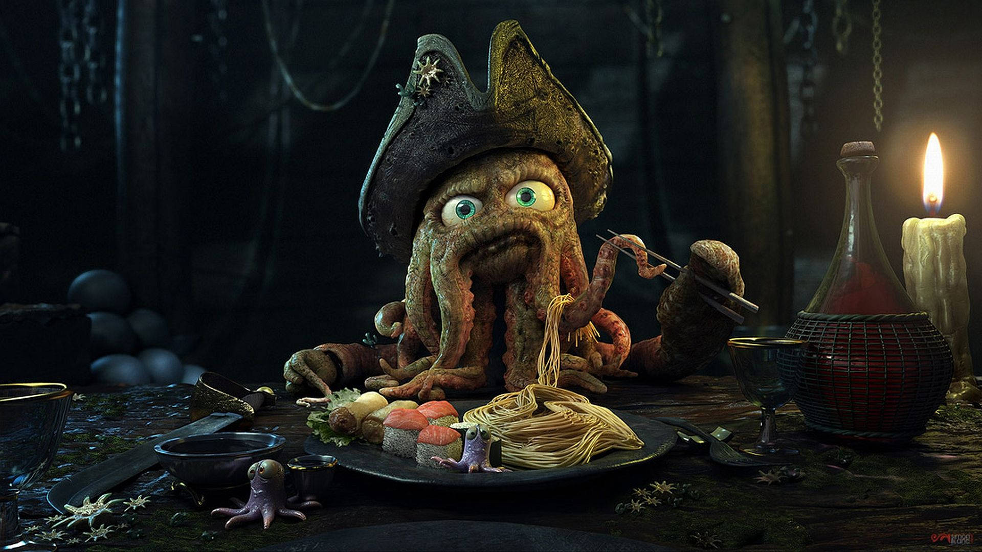 Pirate Octopus Eating Dinner