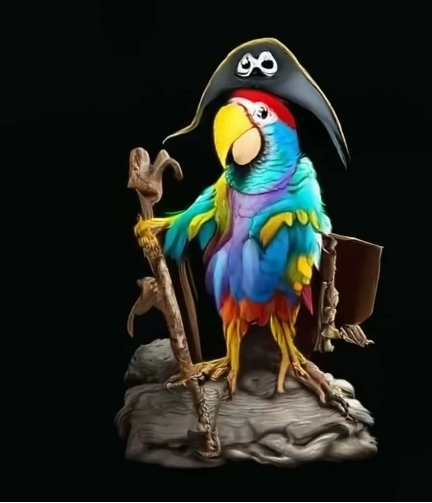 Perroquet Pirate En Costume Sur Perchoir Fond d'écran