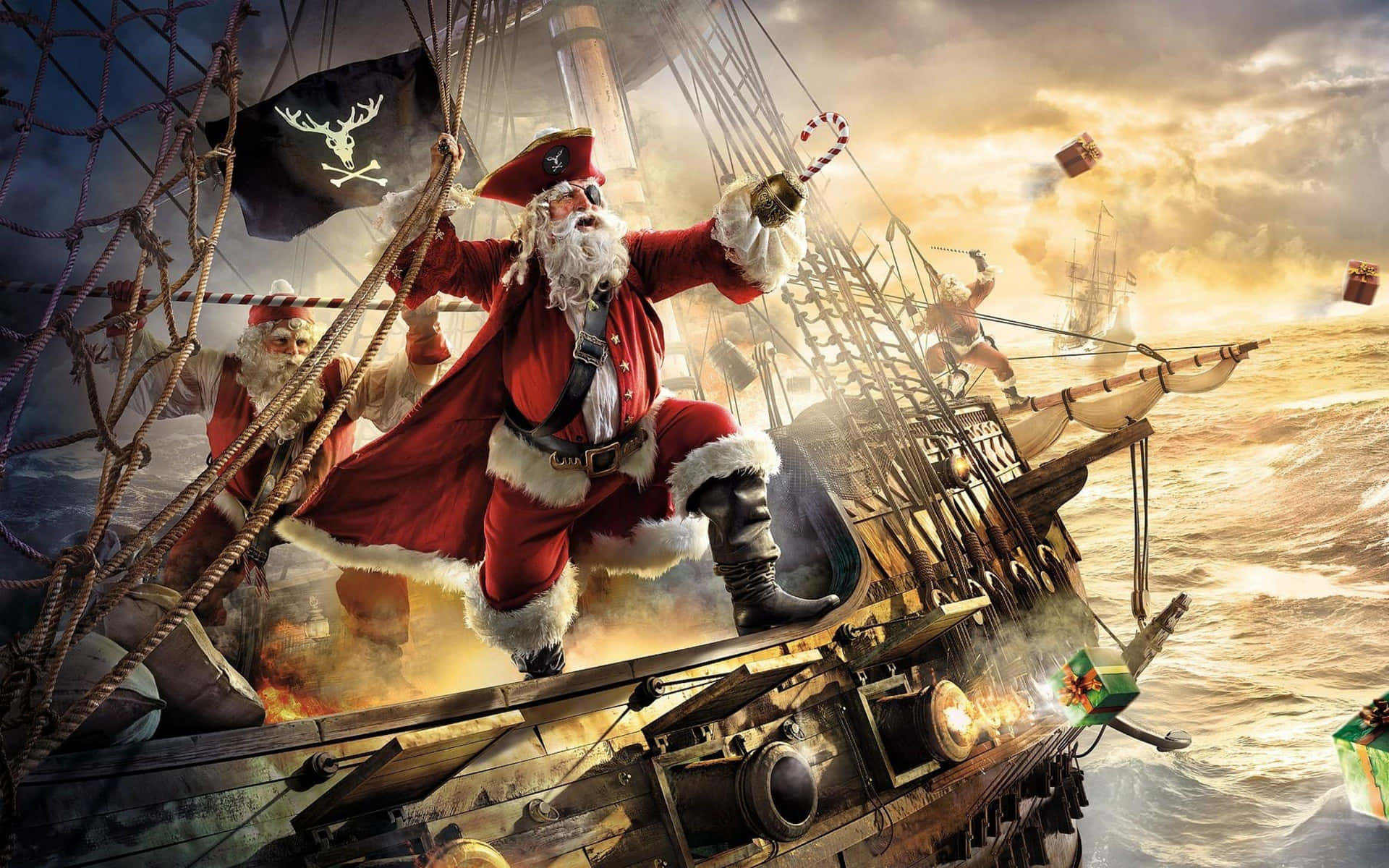Weihnachtsmannauf Einem Piratenschiff