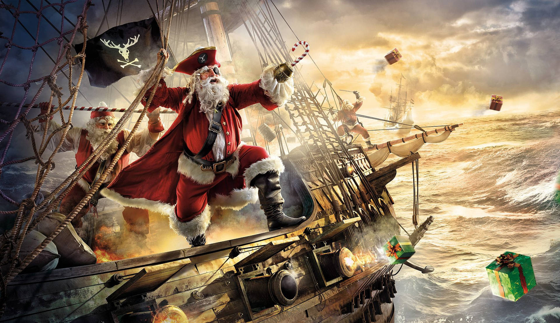 Santa & His Jolly Pirate Crew Wallpaper