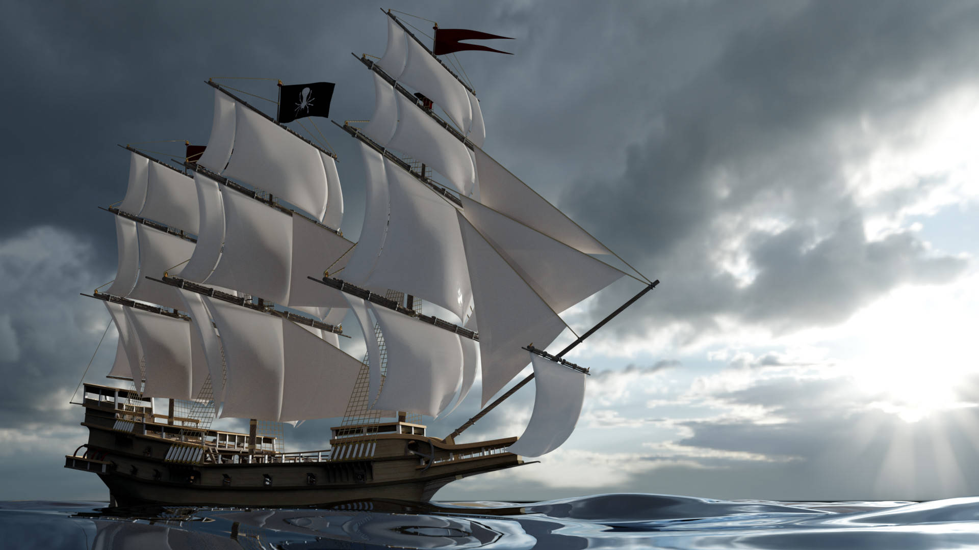 Pirate Ship 3D Art Wallpaper
