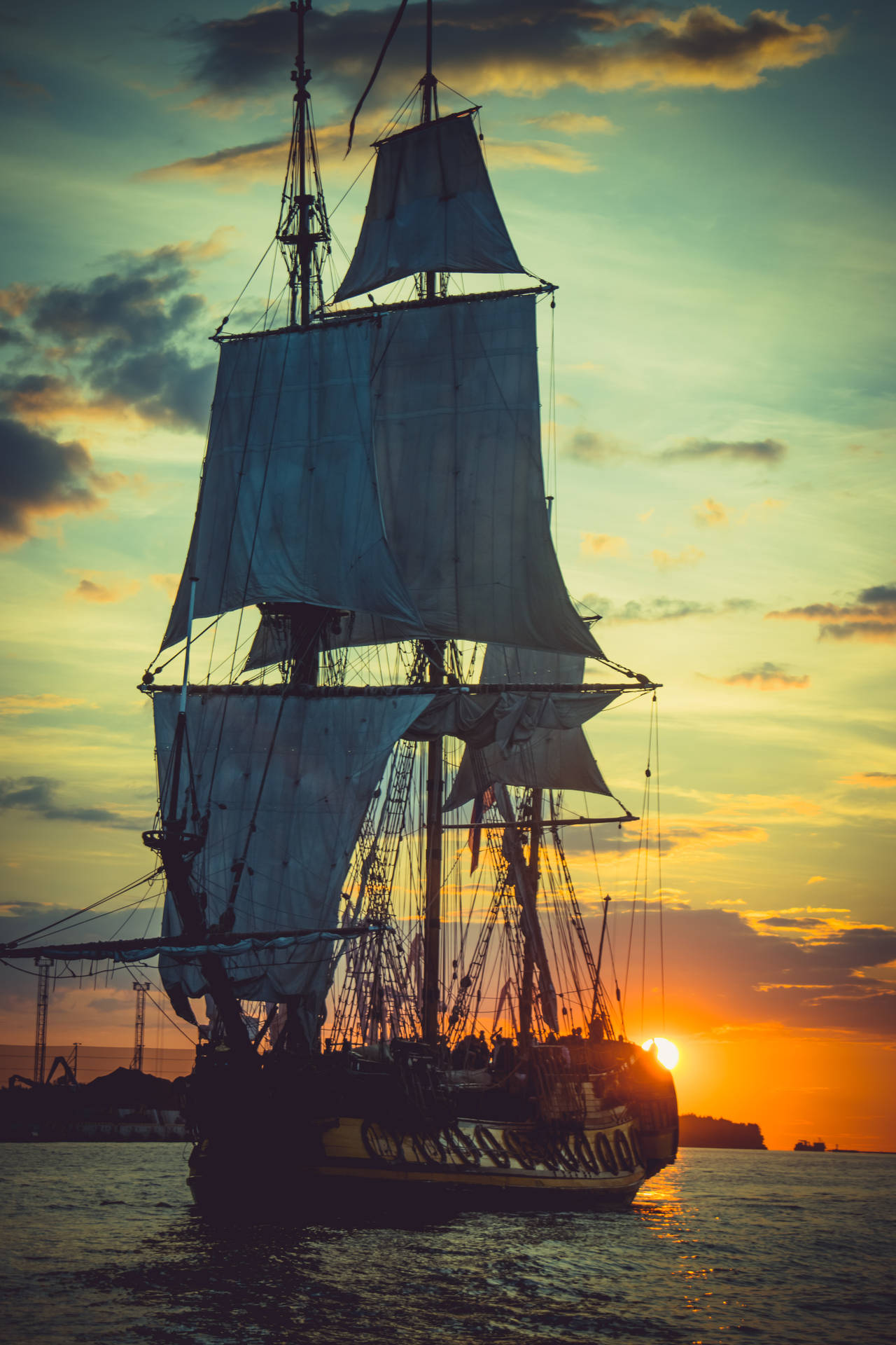 Pirate Ship At Sunset Wallpaper