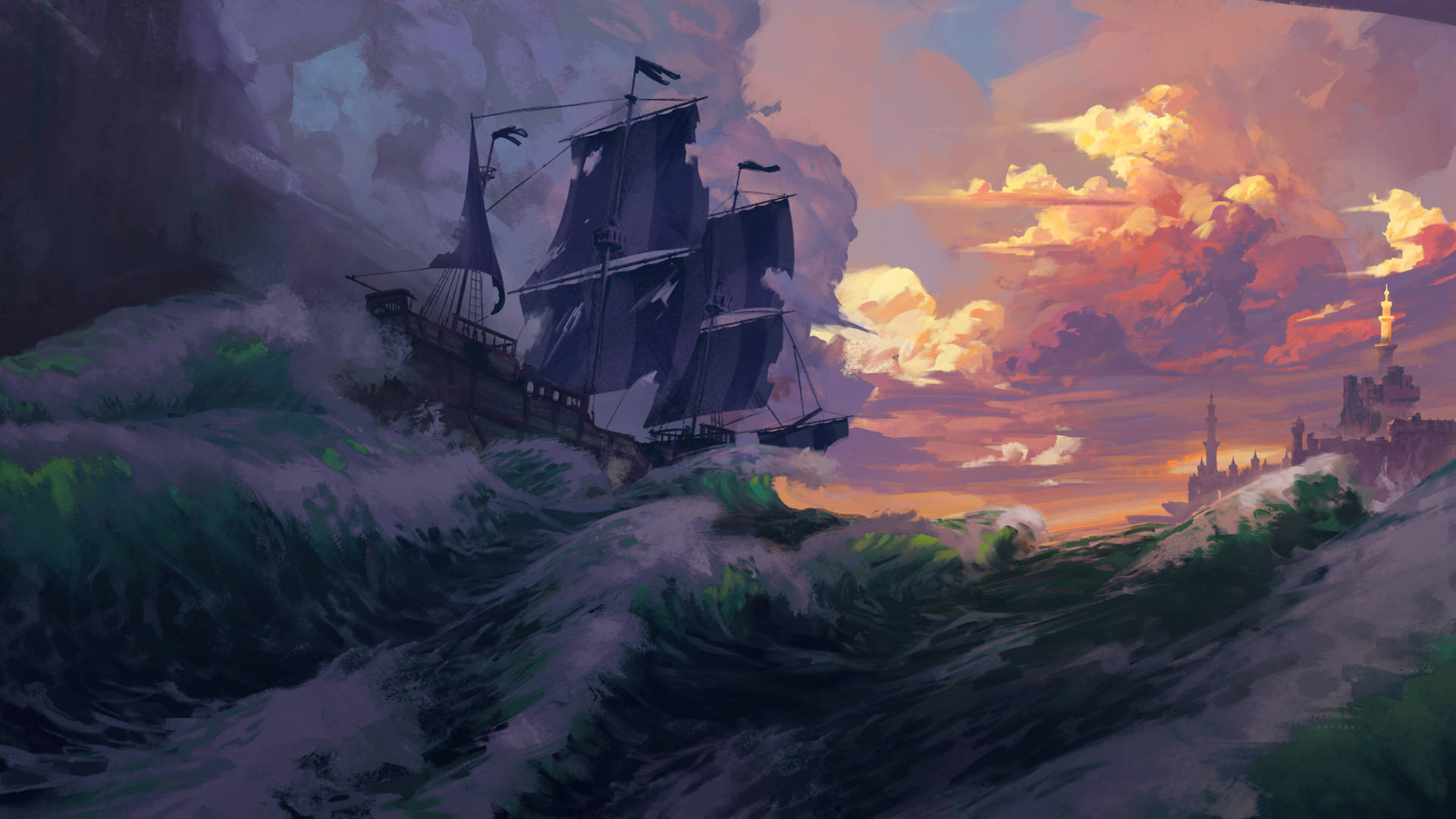 Pirate Ship Digital Art Wallpaper