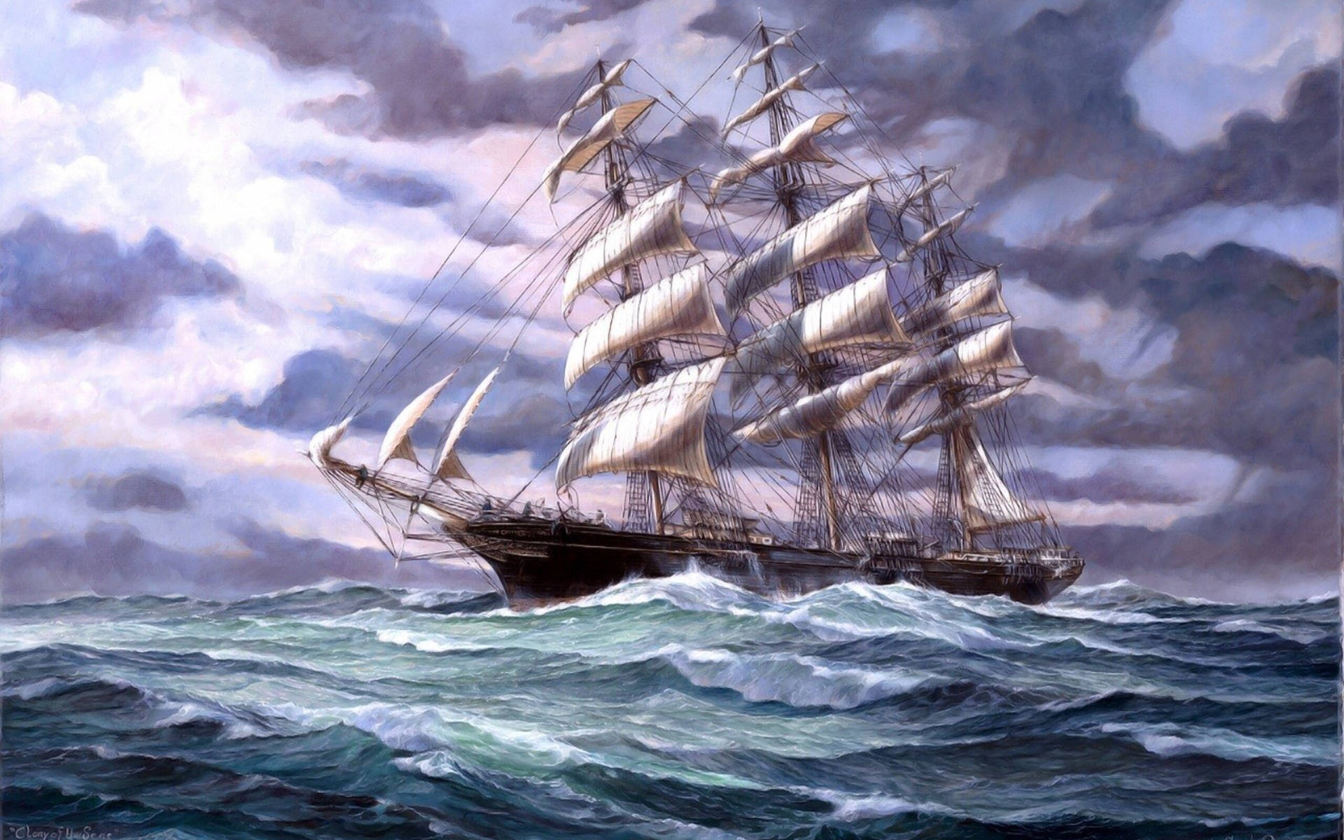 Pirate Ship Digital Paint Wallpaper
