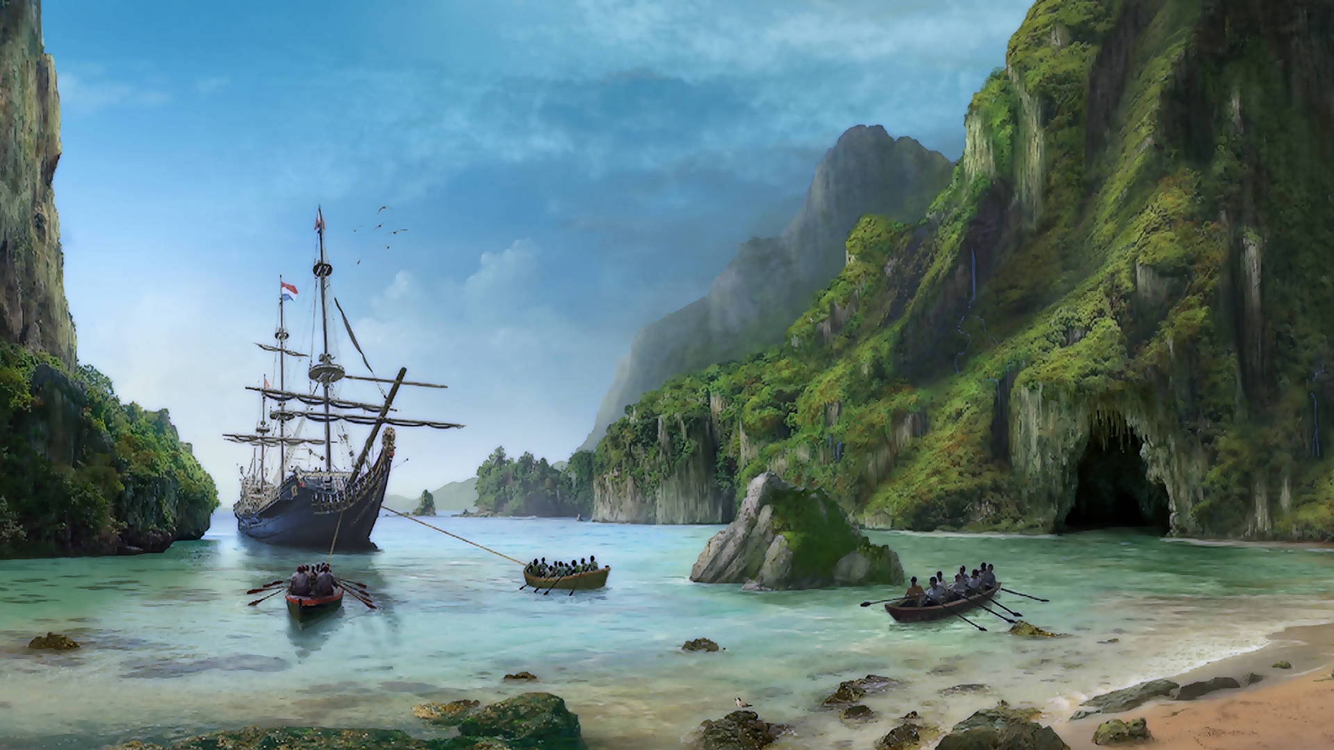 Pirate Ship Island Wallpaper