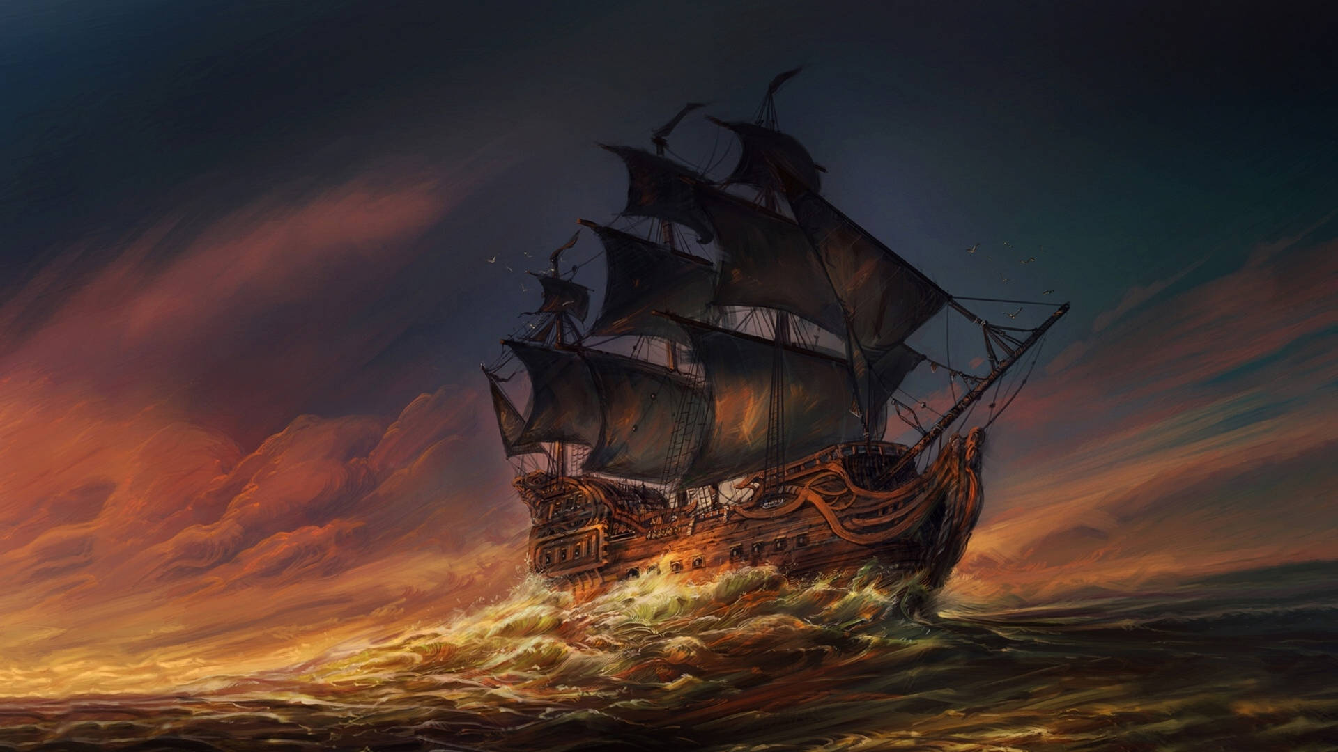 Download Pirate Ship Painting Wallpaper 
