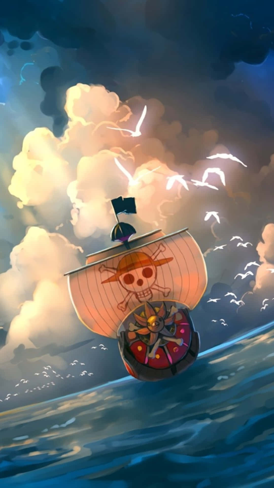 Pirate Ship Stormy Seas Anime Art Wallpaper