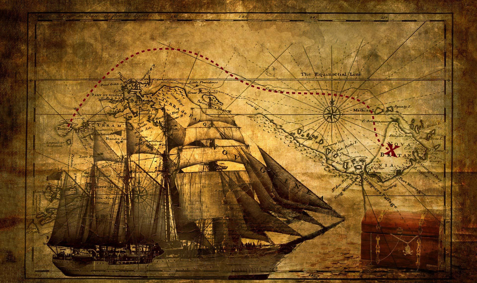 Pirate Ship Treasure Map Wallpaper