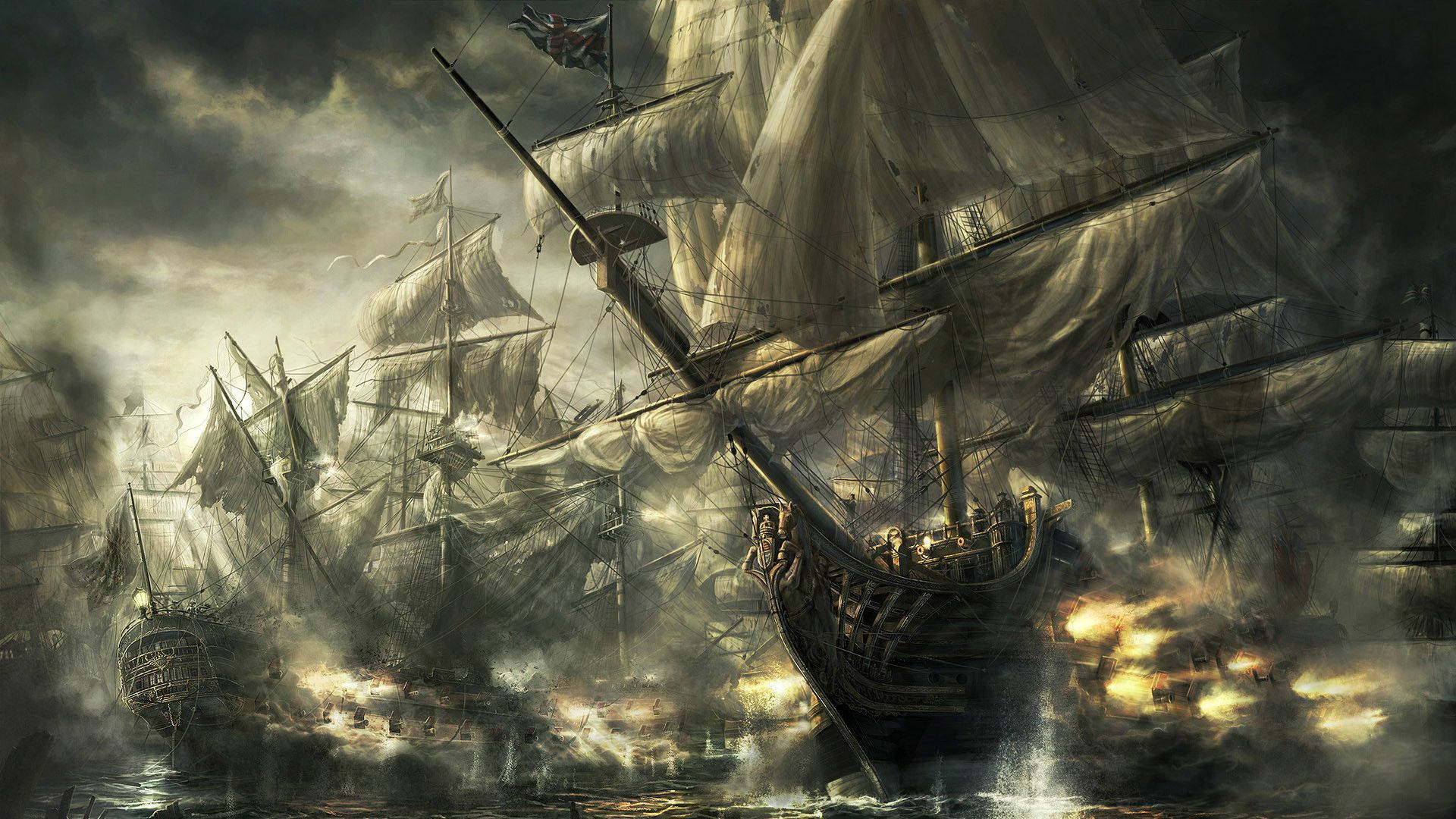 "The heat of battle between opposing pirate ships" Wallpaper