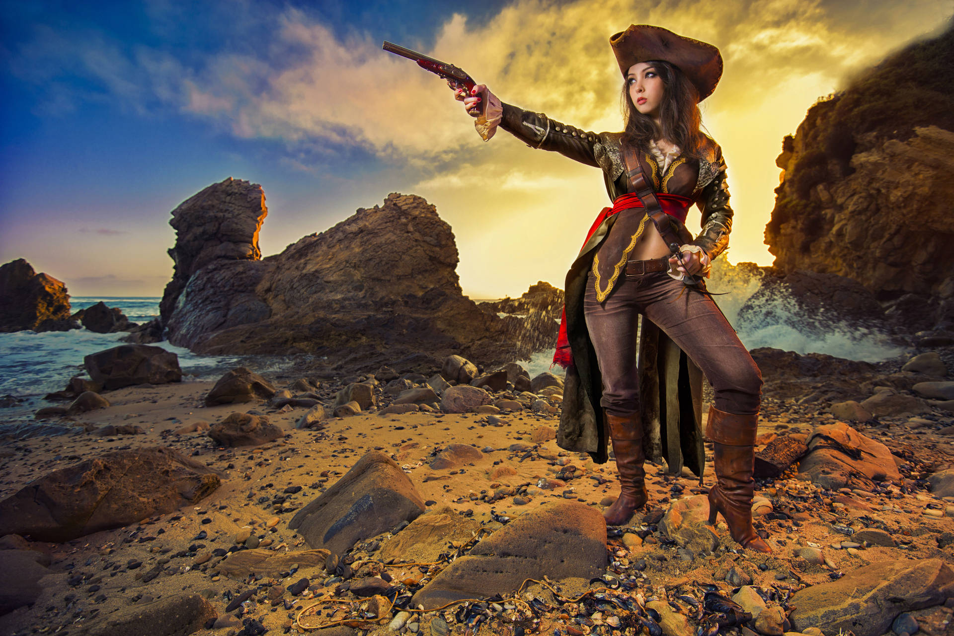 Intrepid Pirate Woman Steals the Show. Wallpaper