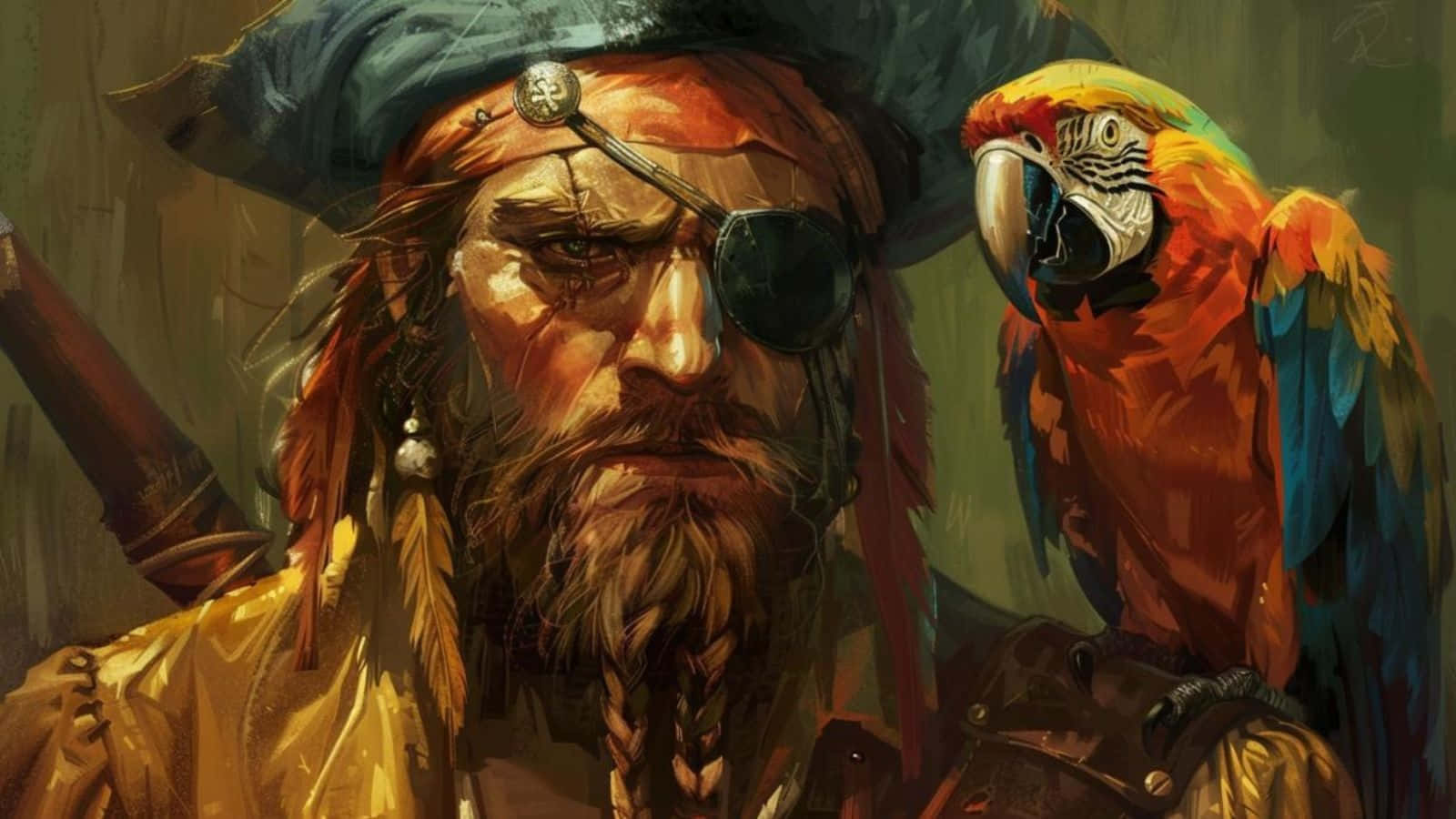 Portrait De Pirate Et Perroquet Fond d'écran